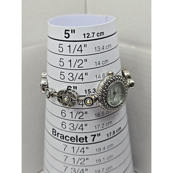 Harve Benard Marcasite Bracelet Watch Rhinestones Silver Tone Quartz New Battery - Picture 6 of 9
